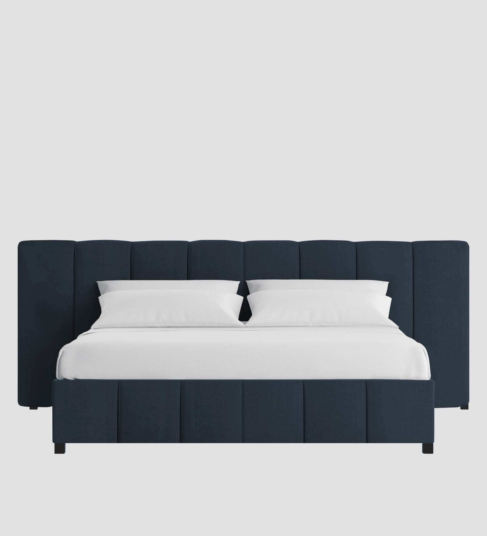 Nora Fabric Upholstered King Size Bed In Denim Blue Colour With Box Storage - Febonic Living