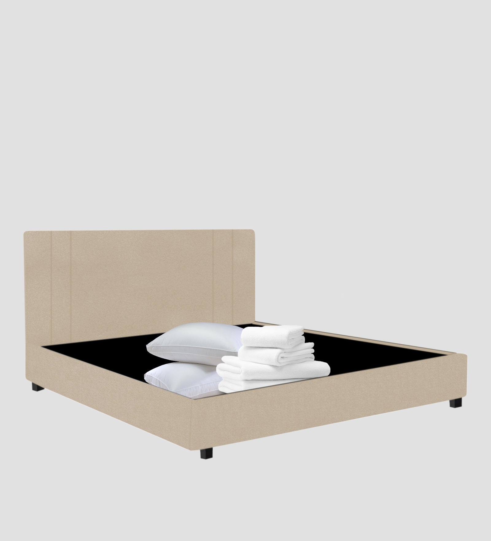 Asyra Velvet King Size Bed in Cream Beige Colour With Box Storage