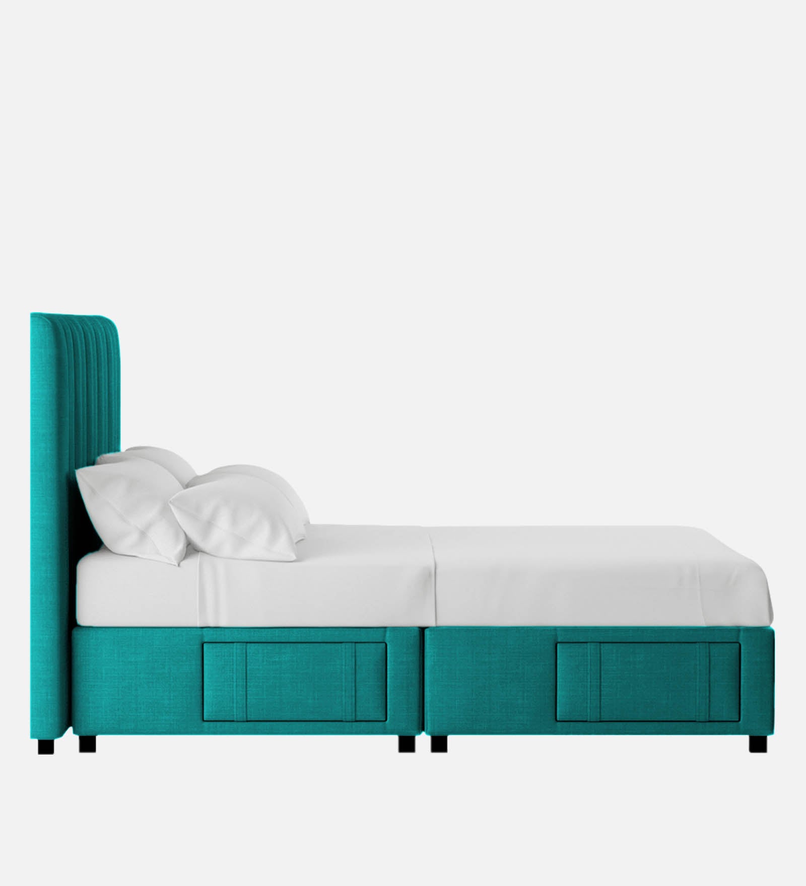 Nivi Fabric Upholstered King Size Bed In Sea Green Colour With Drawer Storage - Febonic Living