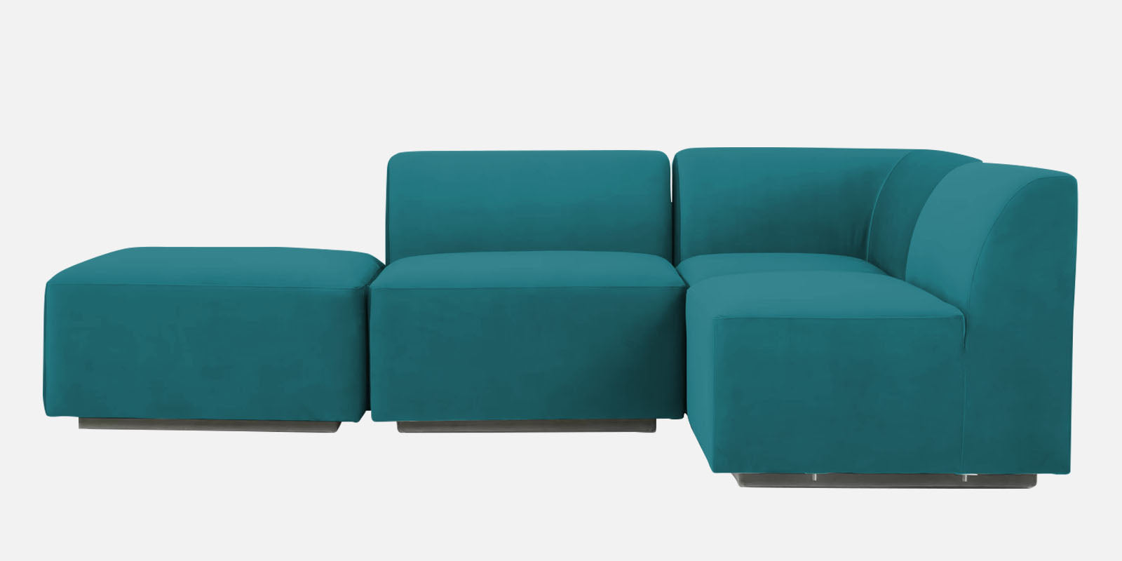 Bufa Velvet LHS Sectional Sofa In Arabian green Colour With Ottoman - Febonic Living