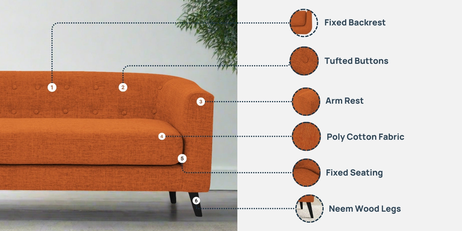 Casper Fabric 3 Seater Sofa In Light Blue Colour - Febonic Living