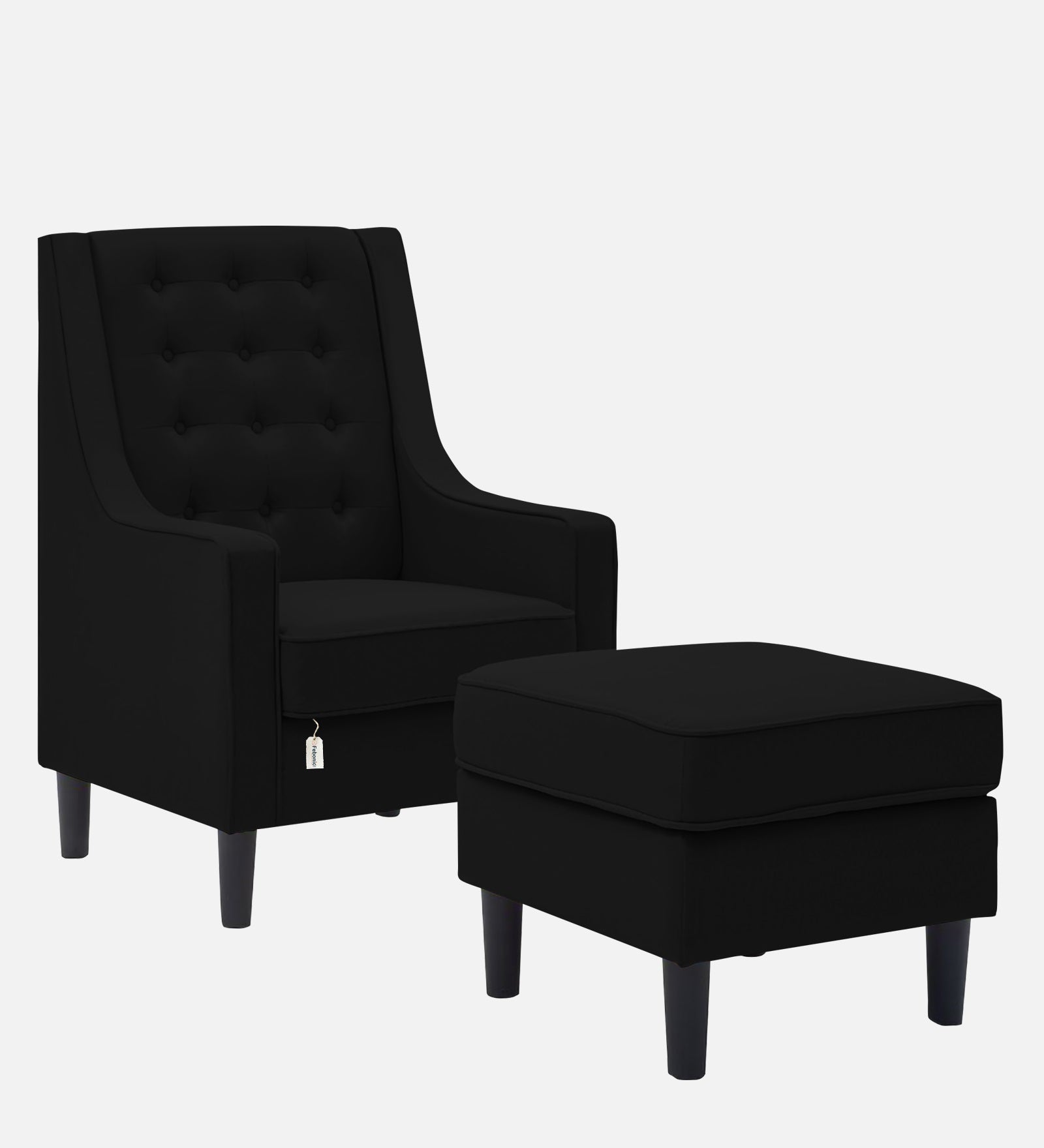 Sona Fabric Barrel Chair + Ottoman in Zed Black Colour