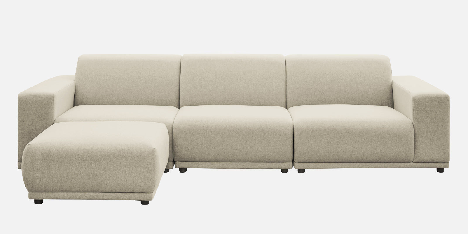 Adam Fabric LHS Sectional Sofa (3+Ottoman Lounger) In Ivory Cream Colour - Febonic Living