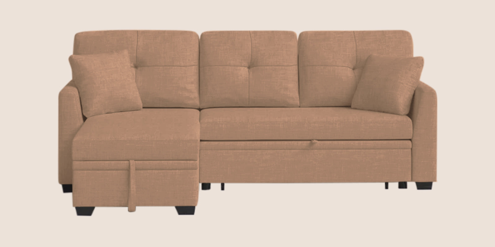 Jody Fabric 3 Seater Pull Out Sofa Cum Bed In Cosmic Beige Colour With Storage - Febonic Living