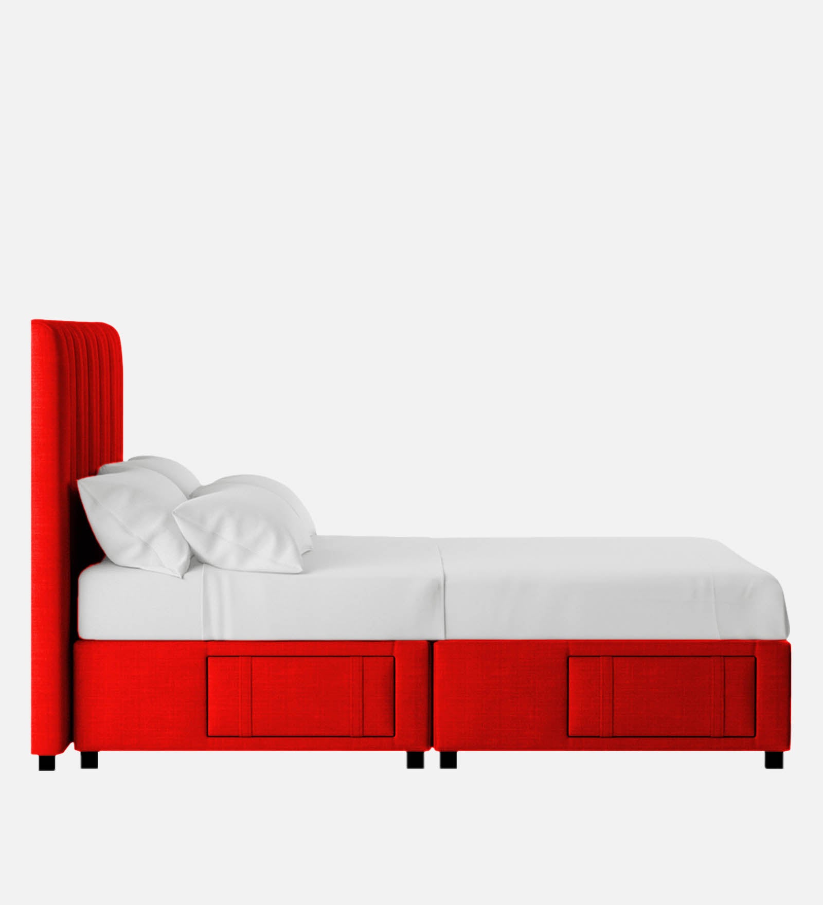 Nivi Fabric Upholstered King Size Bed In Ruby Red Colour With Drawer Storage - Febonic Living
