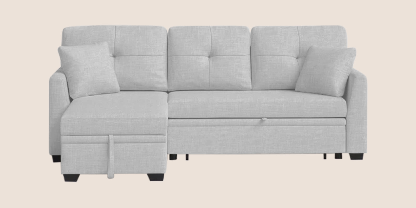 Jody Fabric 3 Seater Pull Out Sofa Cum Bed In Lit Grey Colour With Storage - Febonic Living