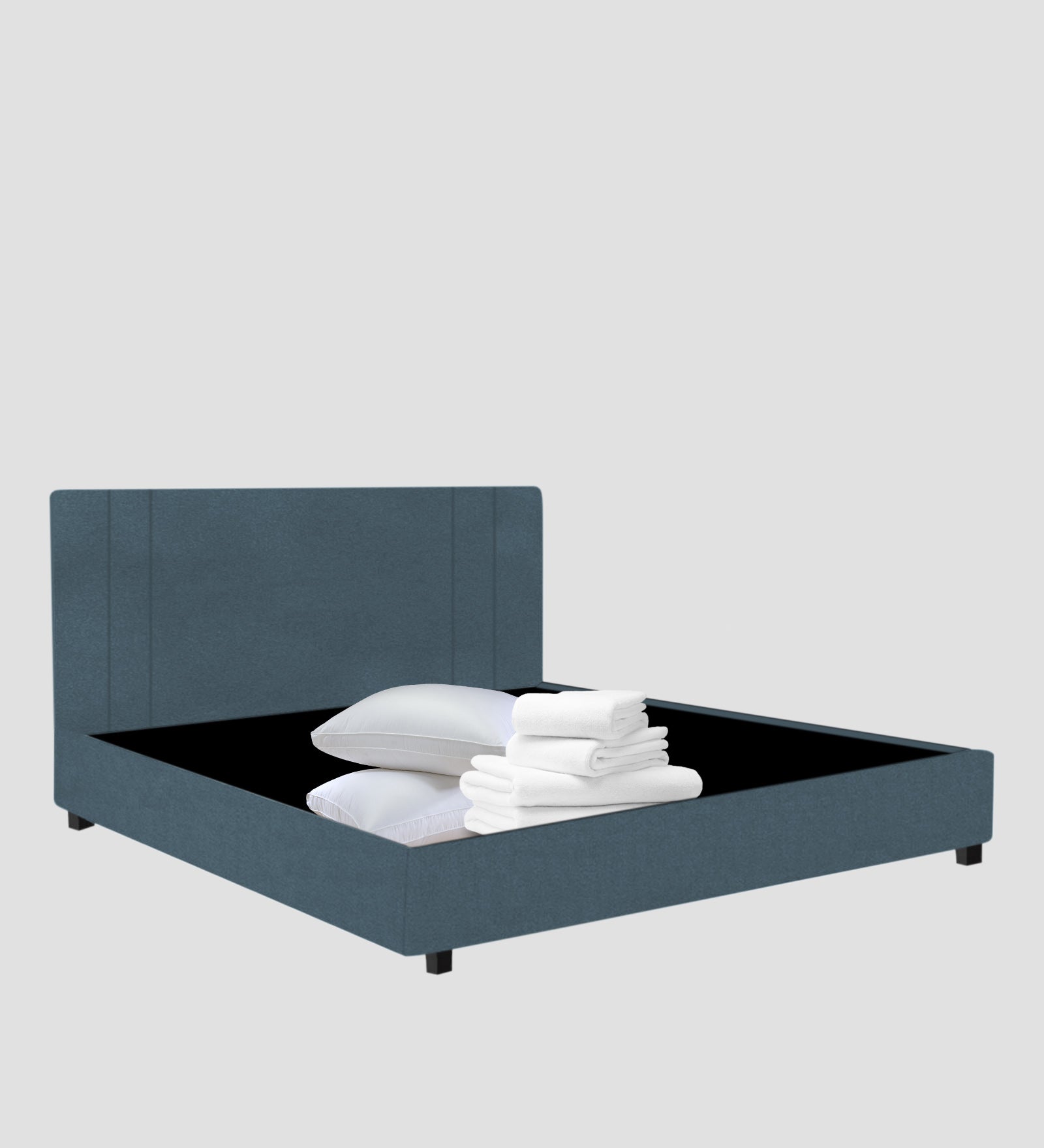 Asyra Velvet Queen Bed in Oxford Blue Colour With Box Storage - Febonic Living