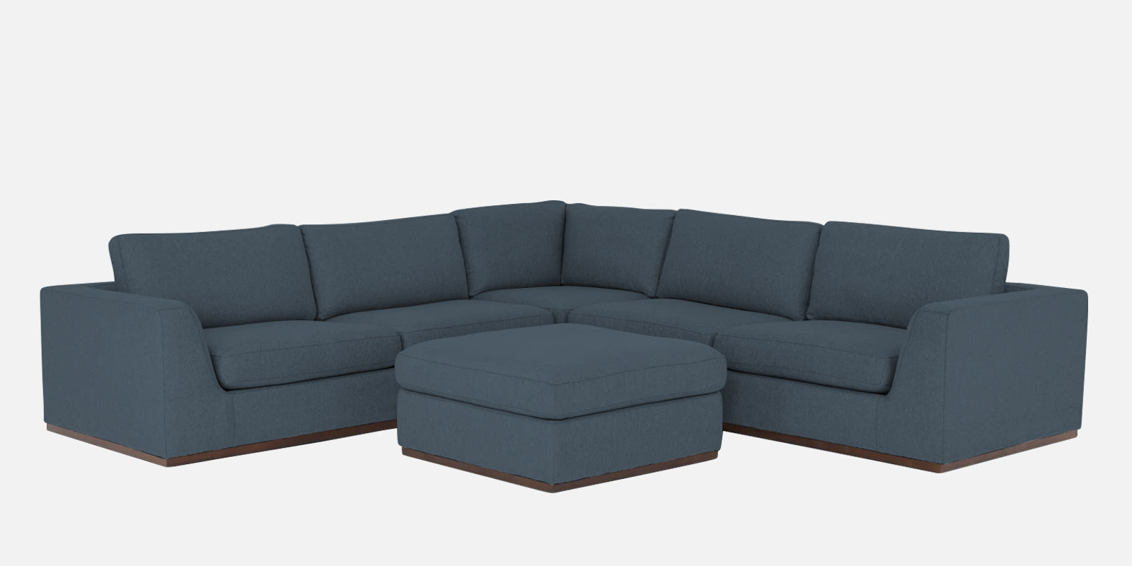 Freedom Velvet 6 Seater LHS Corner Sofa In Oxford Blue Colour With Ottoman - Febonic Living