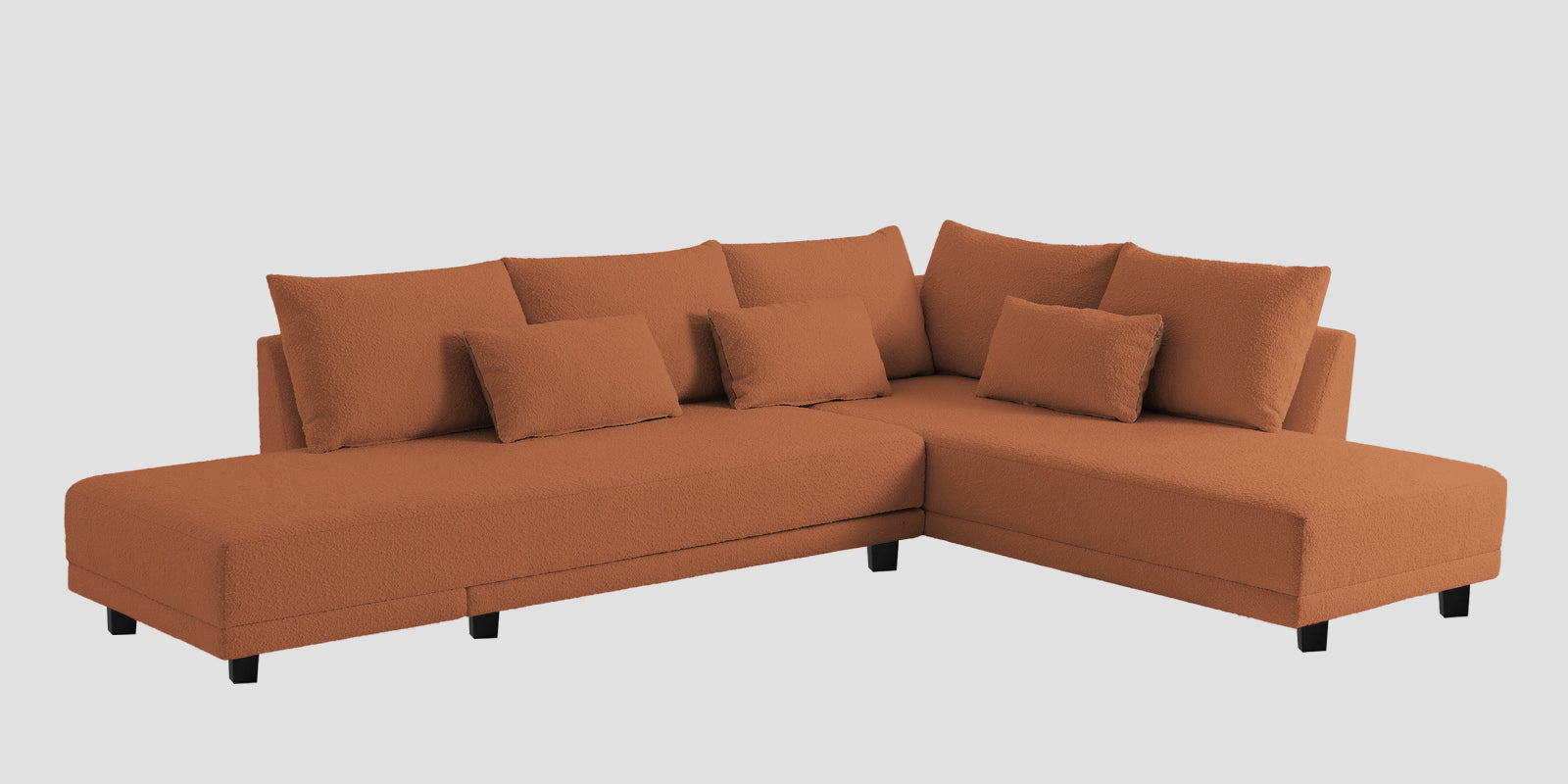 Ira Boucle Fabric LHS 6 Seater Convertible Sofa Cum Bed In Light Orange Colour - Febonic Living