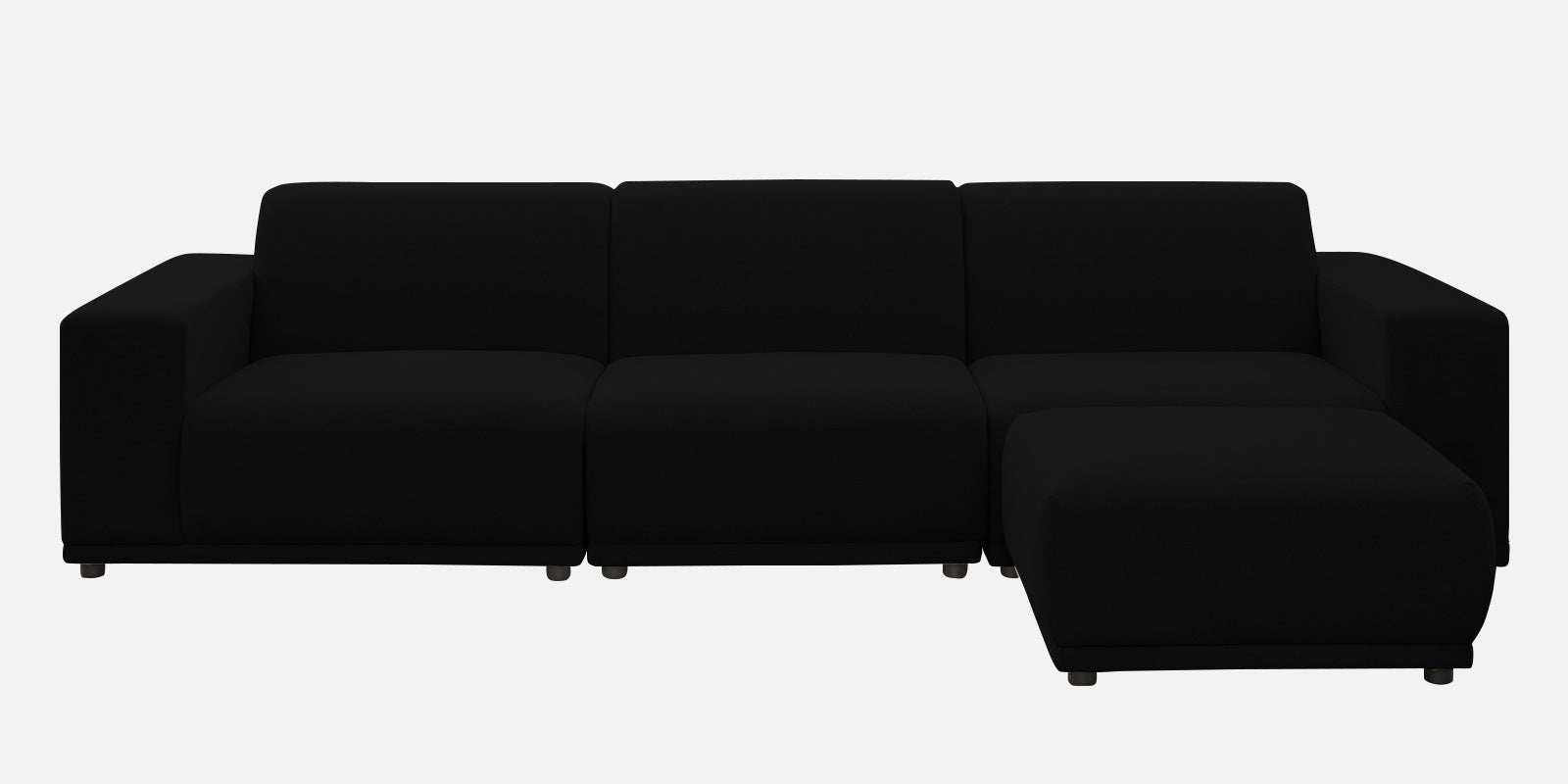 Adam Fabric RHS Sectional Sofa (3+Ottoman Lounger) In Zed Black Colour - Febonic Living