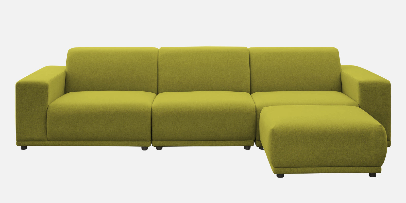Adam Fabric RHS Sectional Sofa (3+Ottoman Lounger) In Parrot Green Colour - Febonic Living