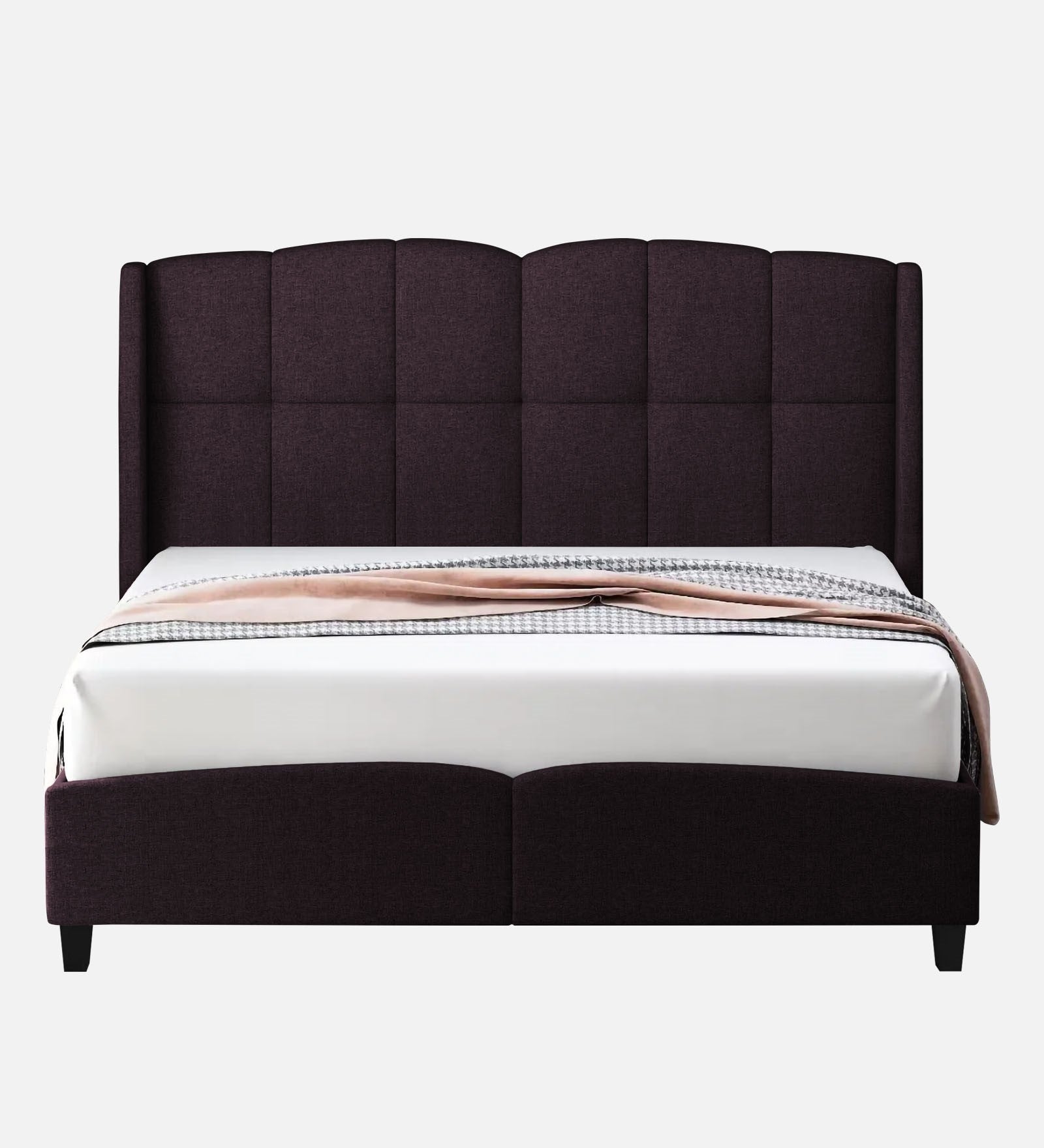 Jovi Velvet Upholstered Queen Size Bed In Dark Brown Colour - Febonic Living