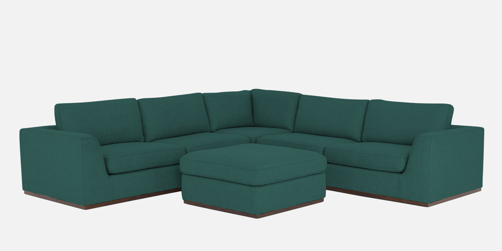 Freedom Velvet 6 Seater RHS Corner Sofa In Pine Green Colour With Ottoman - Febonic Living