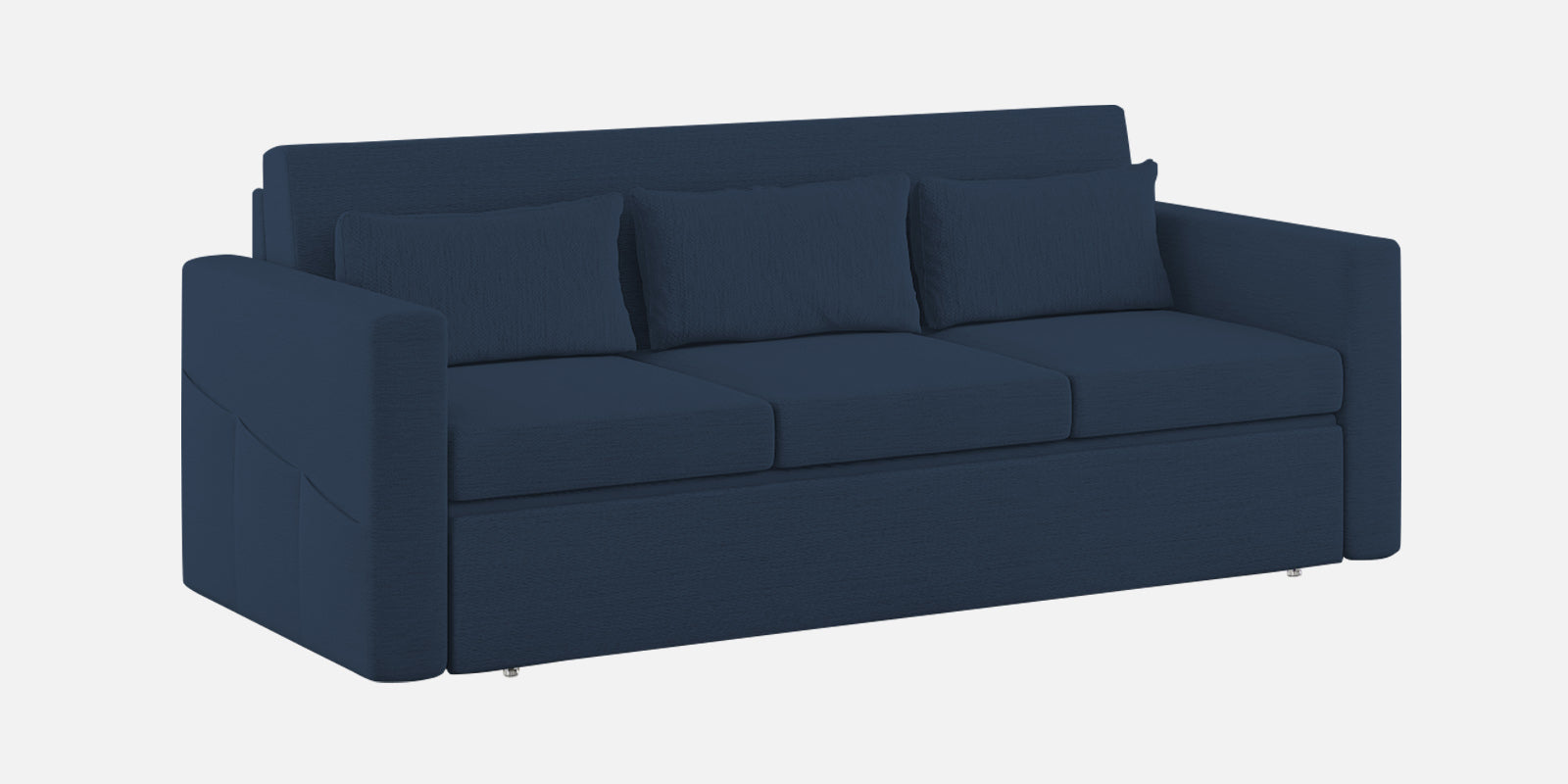 River Fabric 3 Seater Pull Out Sofa Cum Bed In Denim Blue Colour - Febonic Living