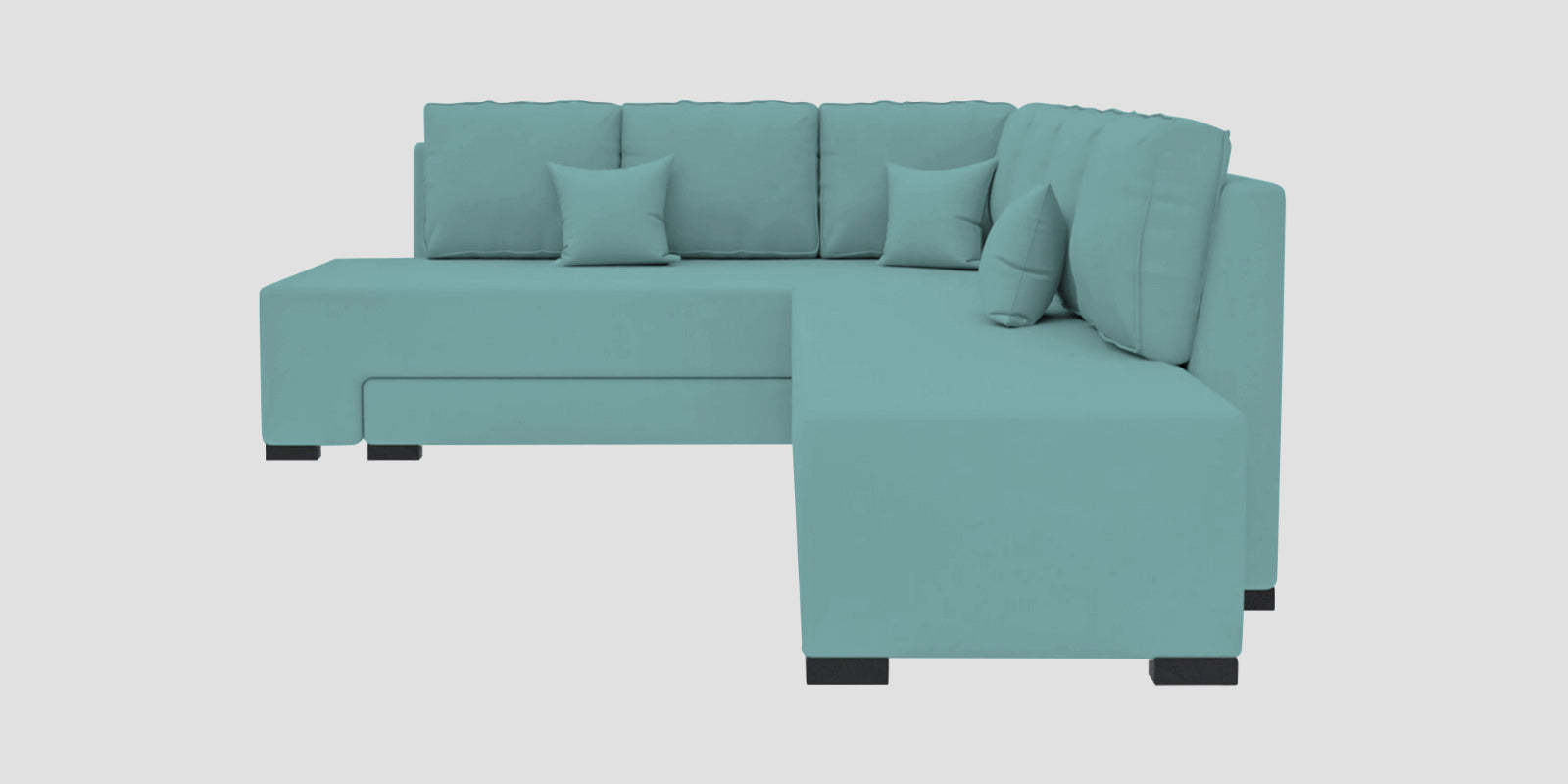 Corby Velvet LHS 6 Seater Convertible Sofa Cum Bed In Barmunda Aqua Colour - Febonic Living