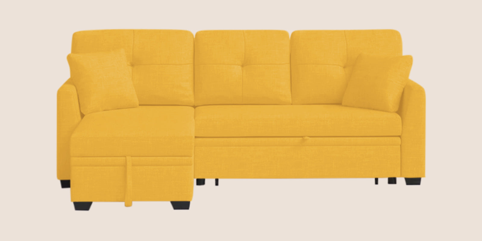 Jody Fabric 3 Seater Pull Out Sofa Cum Bed In Bold Yellow Colour With Storage - Febonic Living