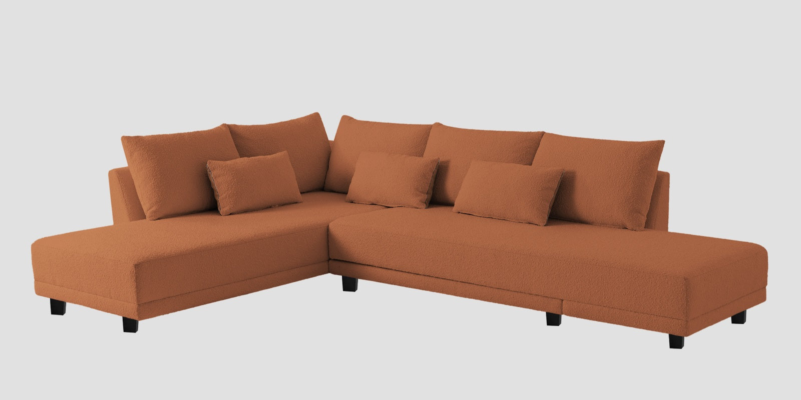Ira Boucle Fabric RHS 6 Seater Convertible Sofa Cum Bed In Light Orange Colour - Febonic Living