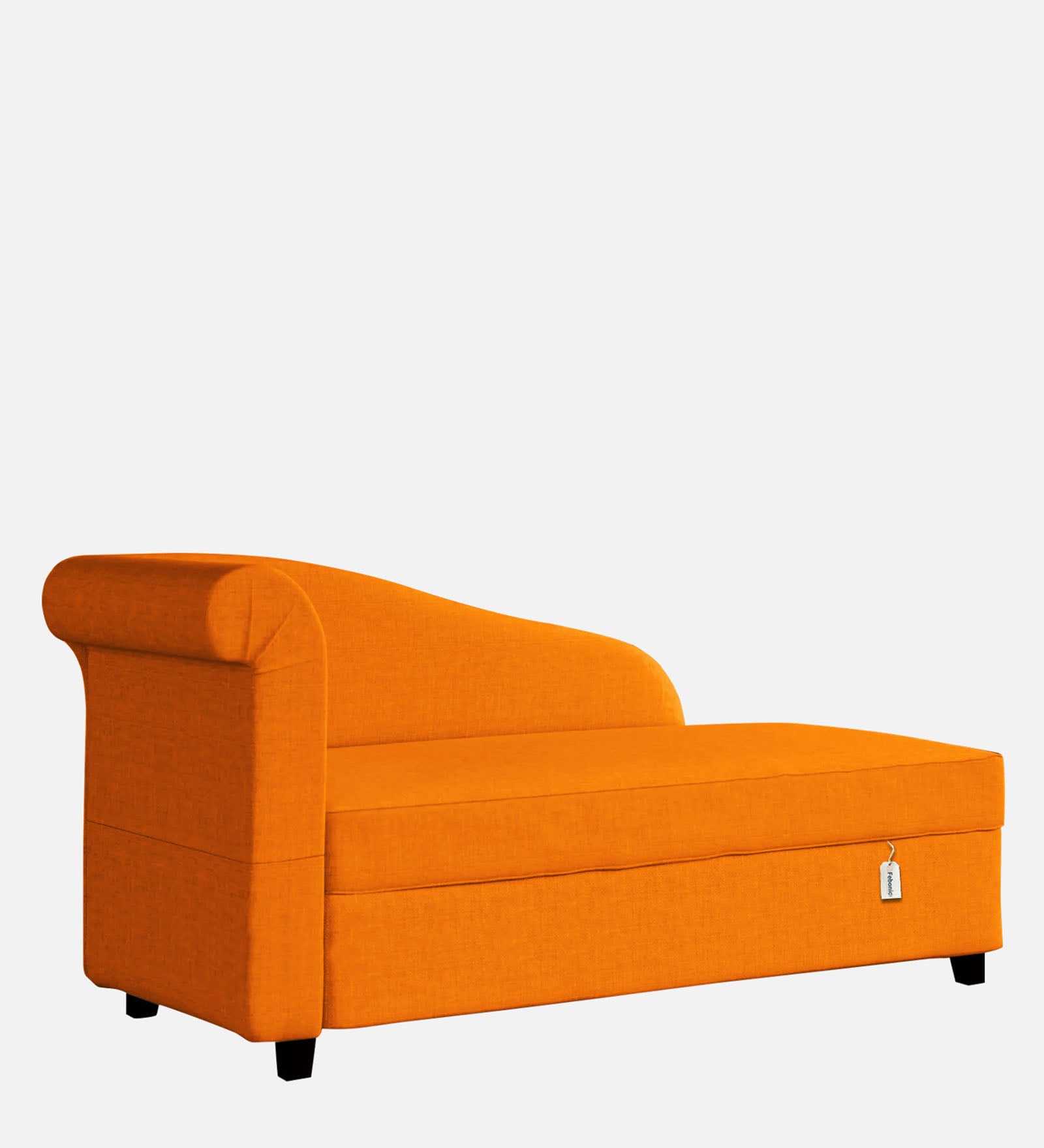 Toppy Fabric RHS Chaise Lounger In Vivid Orange Colour With Storage - Febonic Living