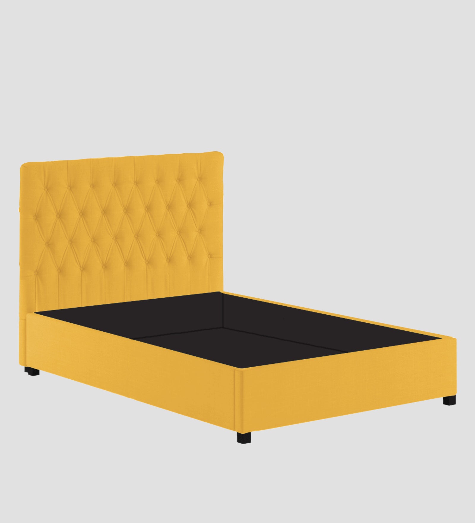 Isko Fabric King Size Bed In Bold Yellow Colour With Storage Box - Febonic Living