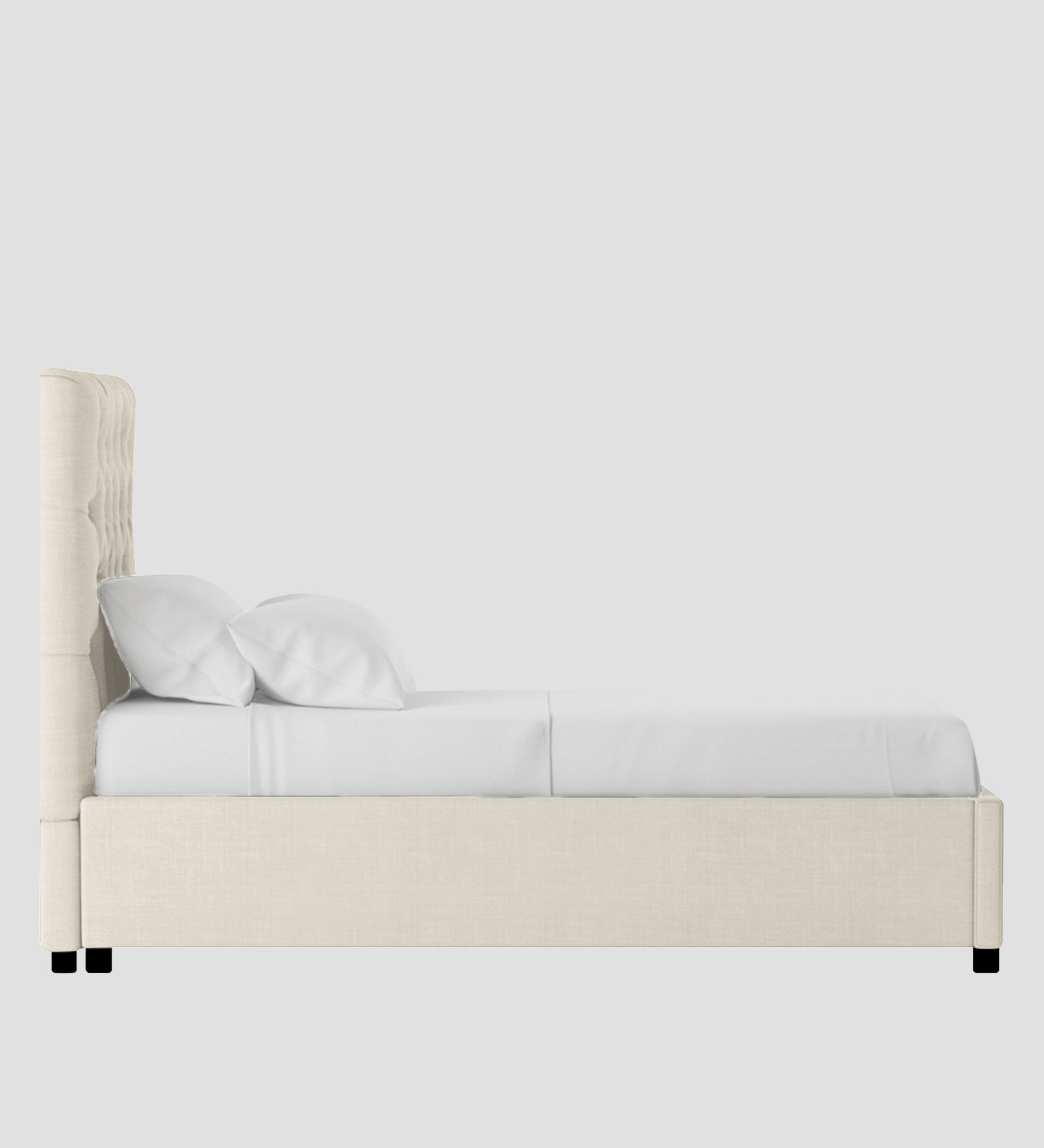 Isko Fabric Upholstered Single Bed in Ivory Cream Colour with Box Storage - Febonic Living