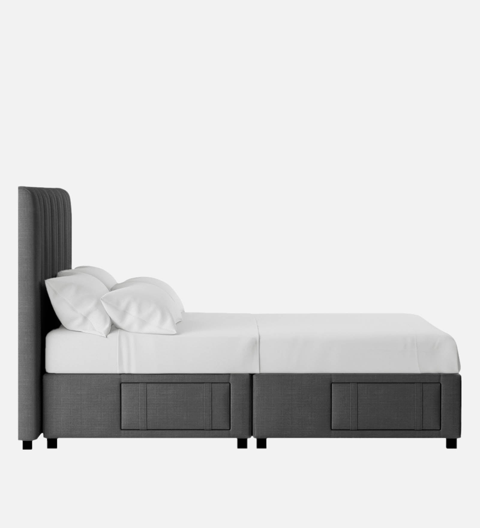 Nivi Fabric Upholstered Queen Size Bed In Charcoal Grey Colour With Drawer Storage - Febonic Living