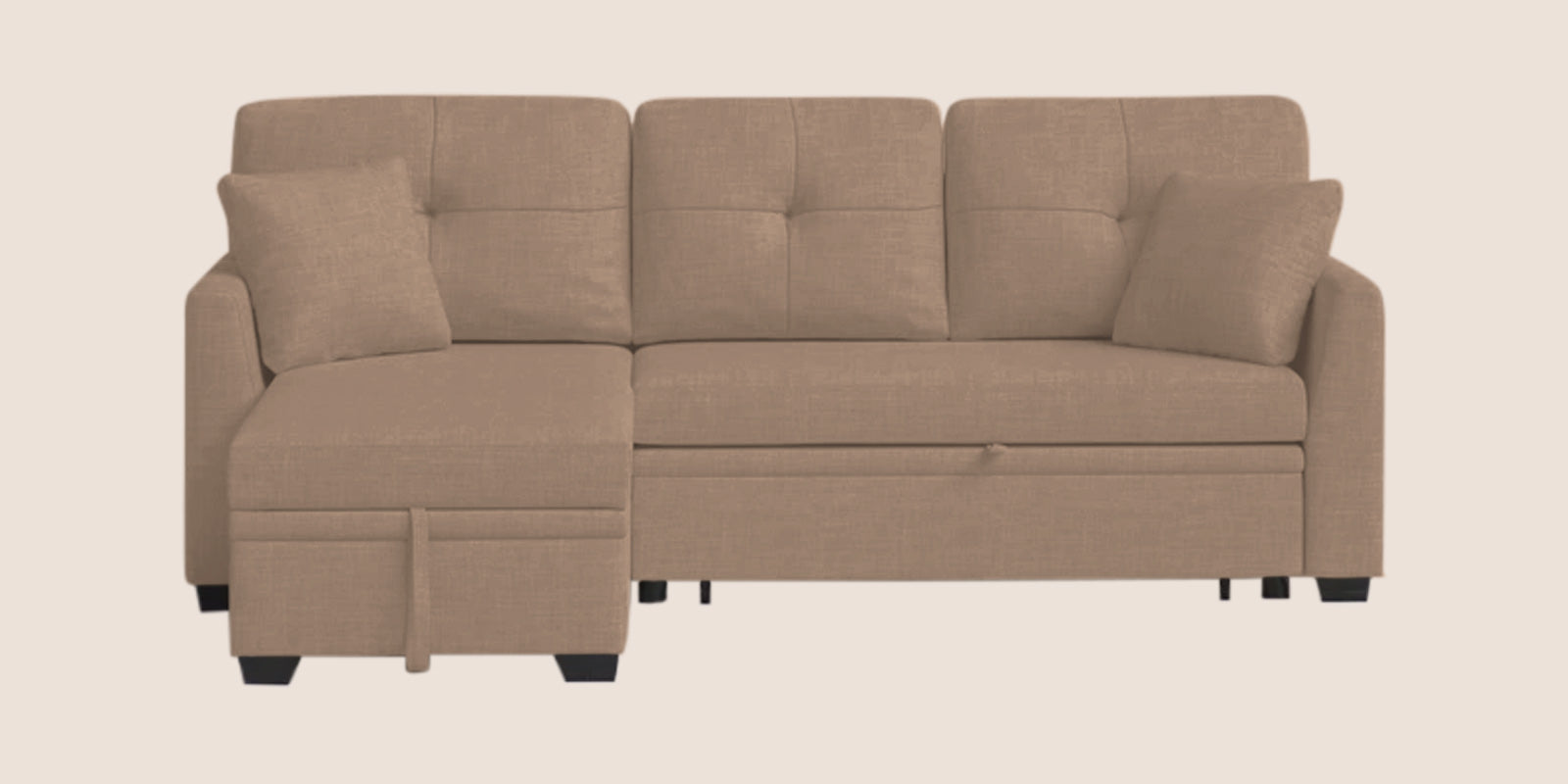 Jody Fabric 3 Seater Pull Out Sofa Cum Bed In Cookie Beige Colour With Storage - Febonic Living