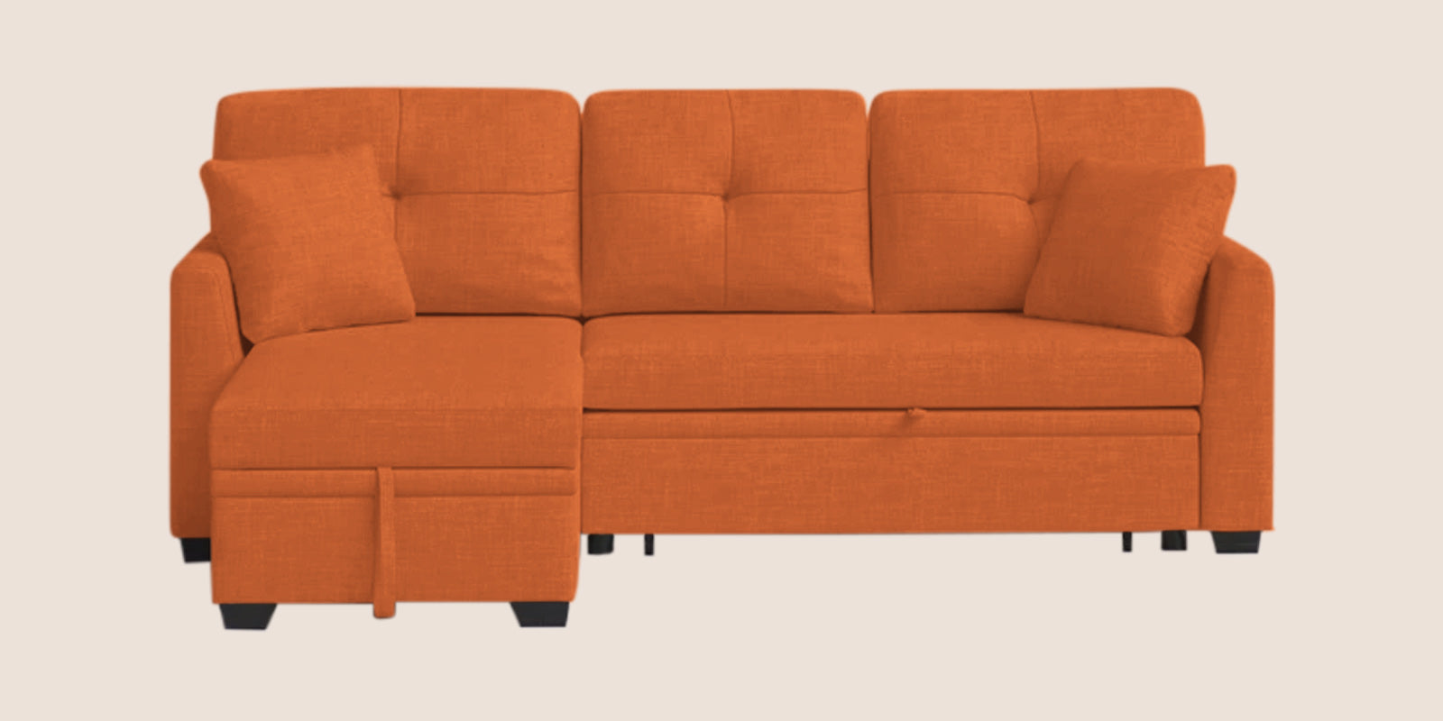 Jody Fabric 3 Seater Pull Out Sofa Cum Bed In Vivid Orange Colour With Storage - Febonic Living