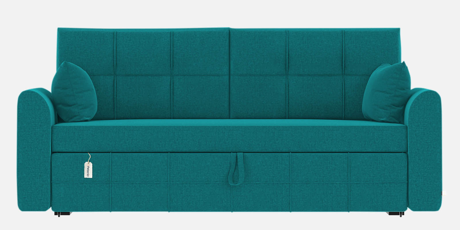 Ines Velvet 3 Seater Pull Out Sofa Cum Bed In Sea Green Colour With Storage - Febonic Living