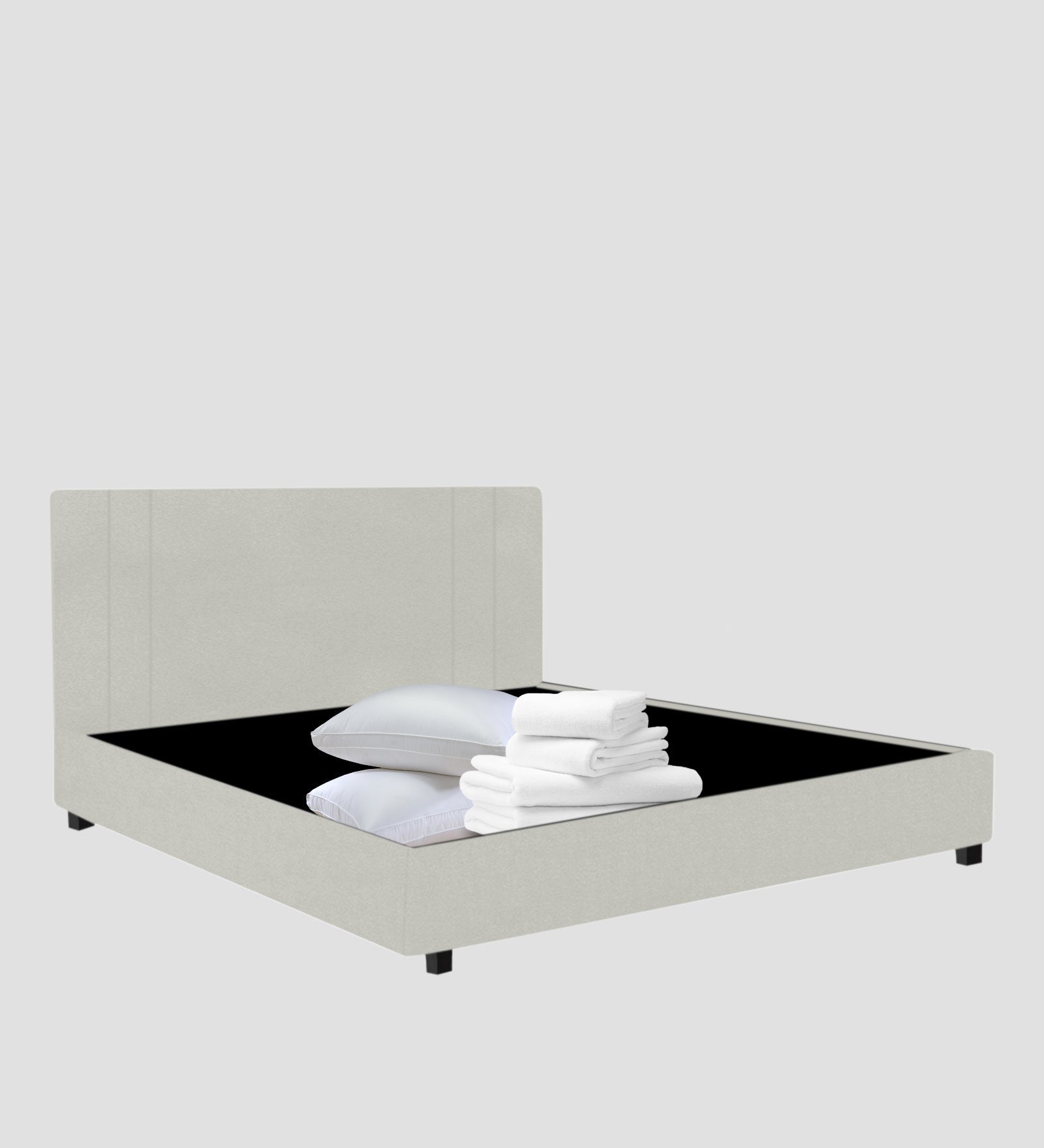 Asyra Velvet Queen Size Bed in Bone Grey Colour With Box Storage - Febonic Living
