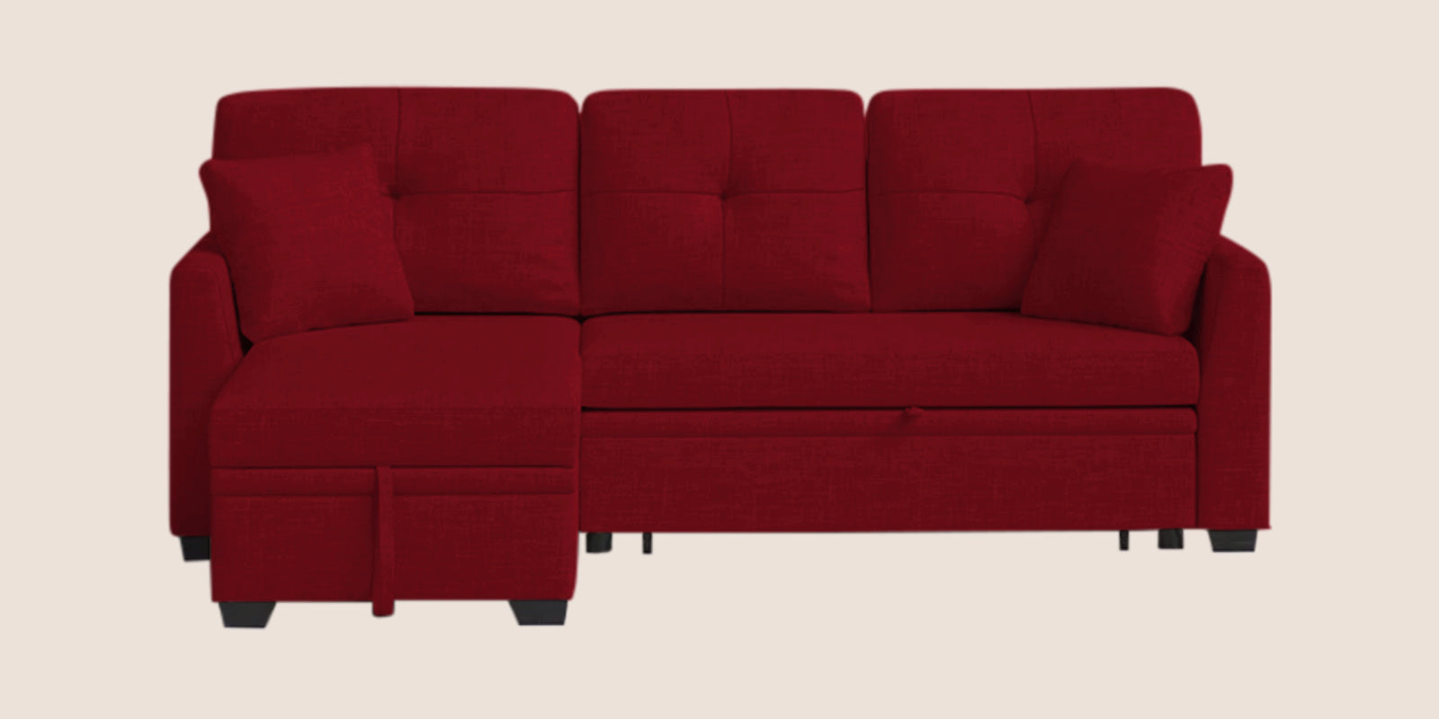 Jody Fabric 3 Seater Pull Out Sofa Cum Bed In Ruby Red Colour With Storage - Febonic Living