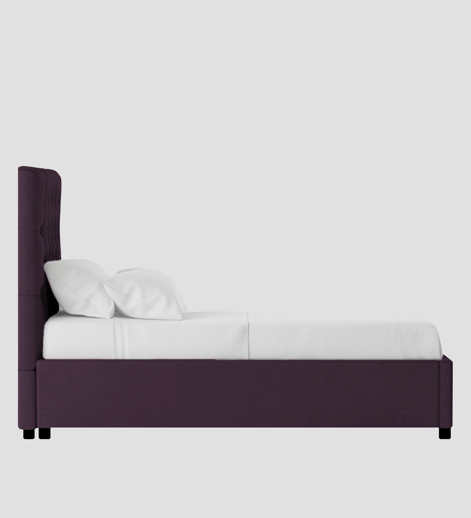Isko Fabric Upholstered Single Bed in Greek Purple Colour with Box Storage - Febonic Living
