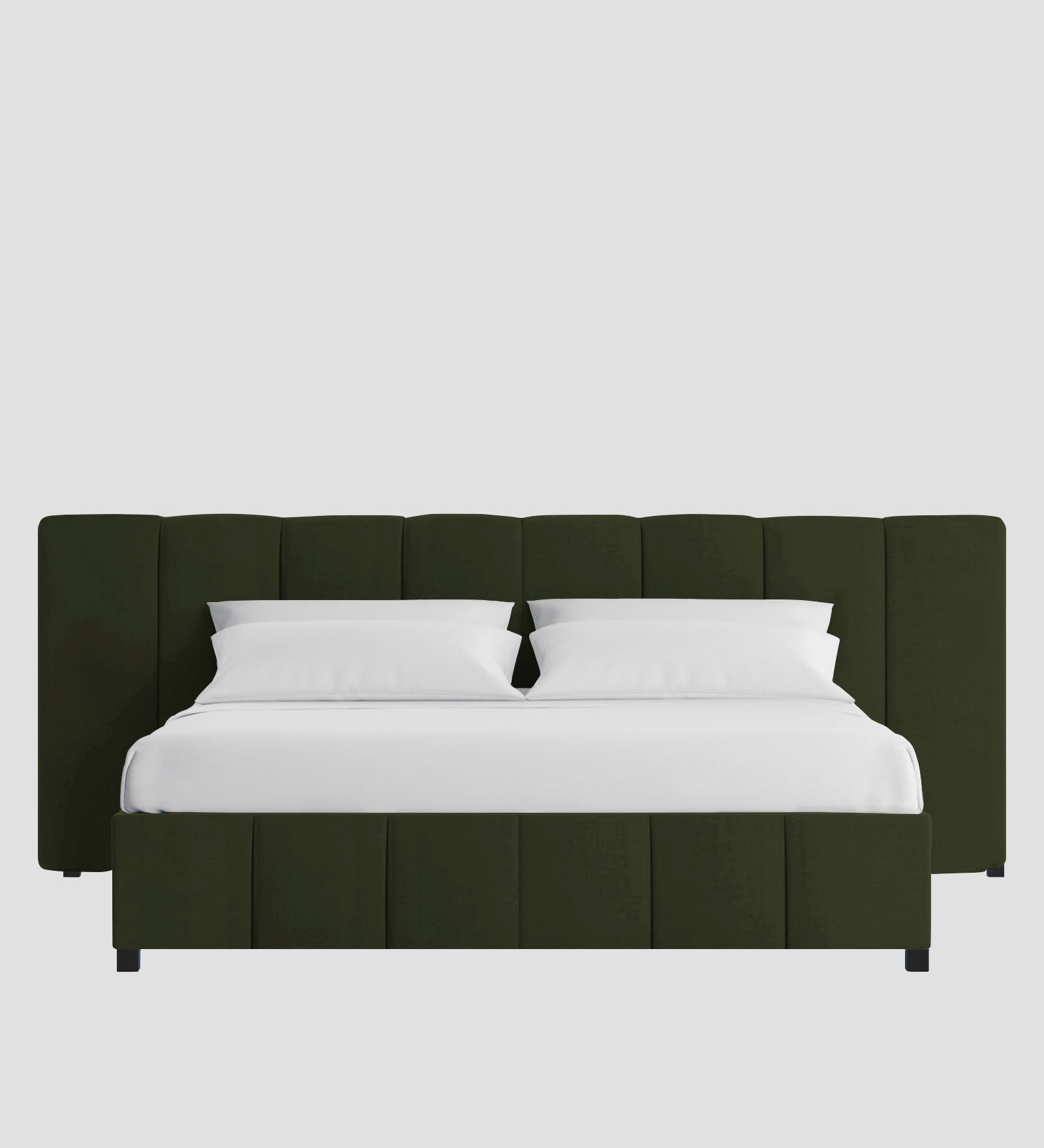 Nora Fabric Queen Size Bed In Olive Green Colour With Box Storage - Febonic Living