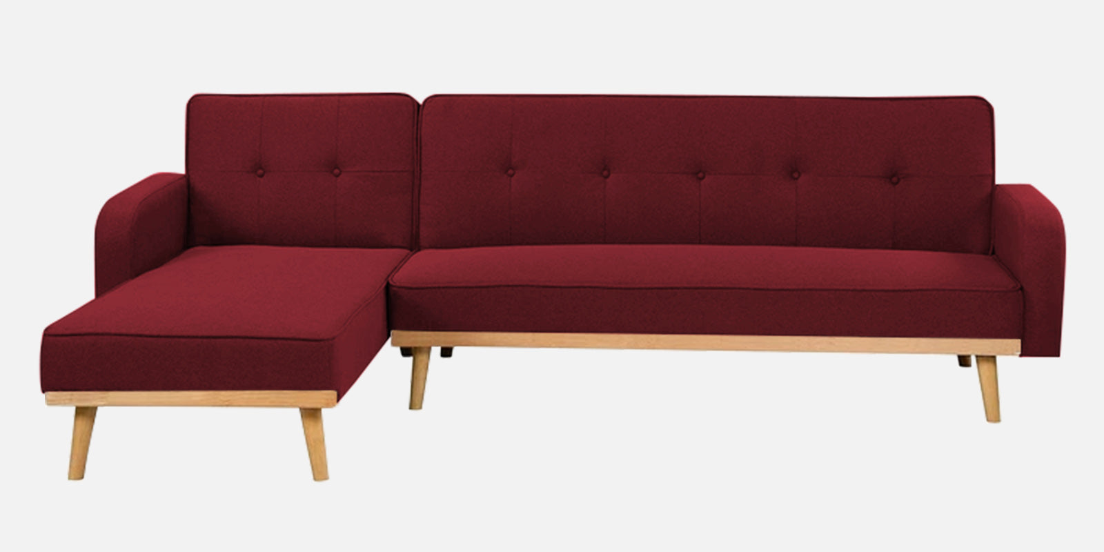 Zuno Fabric RHS Convertible Sofa Cum Bed In Blood Maroon Colour - Febonic Living