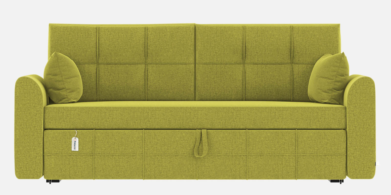 Ines Velvet 3 Seater Pull Out Sofa Cum Bed In Parrot Green Colour With Storage - Febonic Living