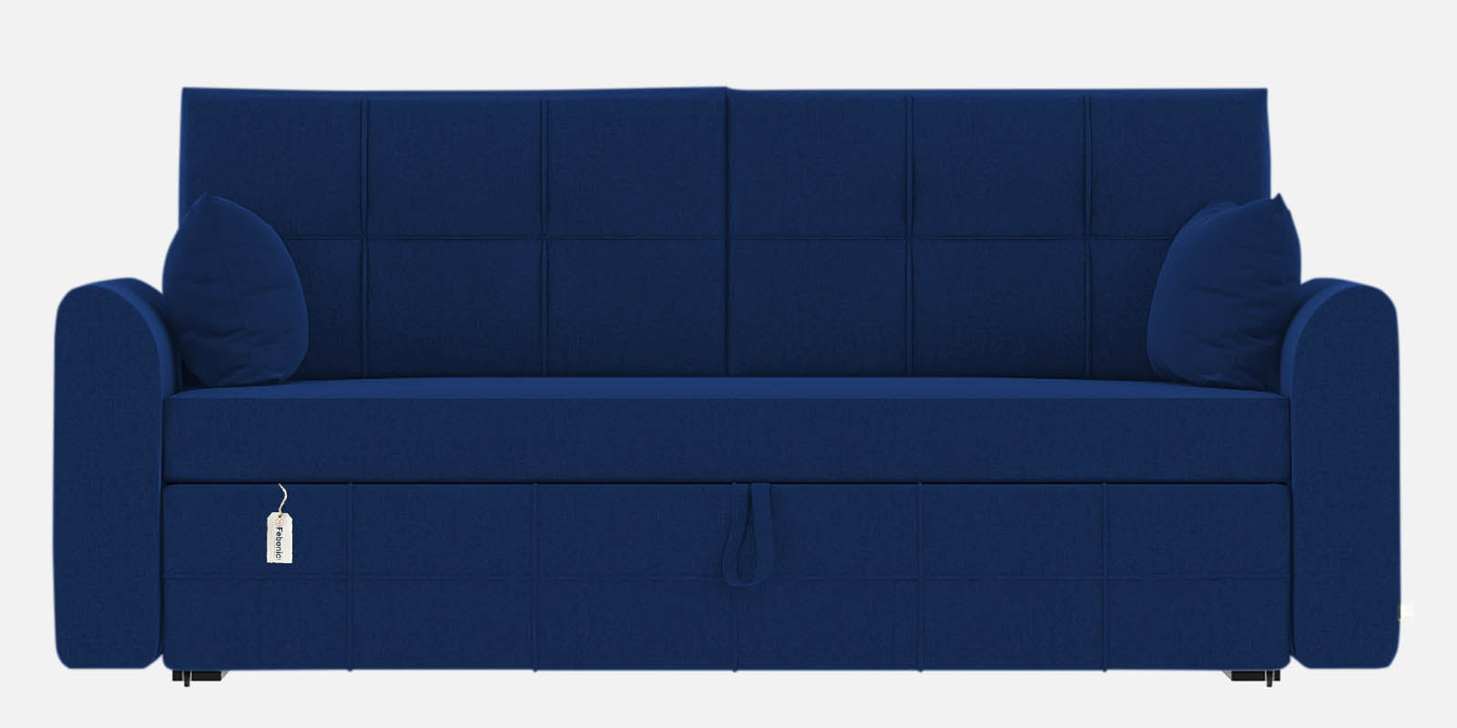 Ines Velvet 3 Seater Pull Out Sofa Cum Bed In Royal Blue Colour With Storage - Febonic Living