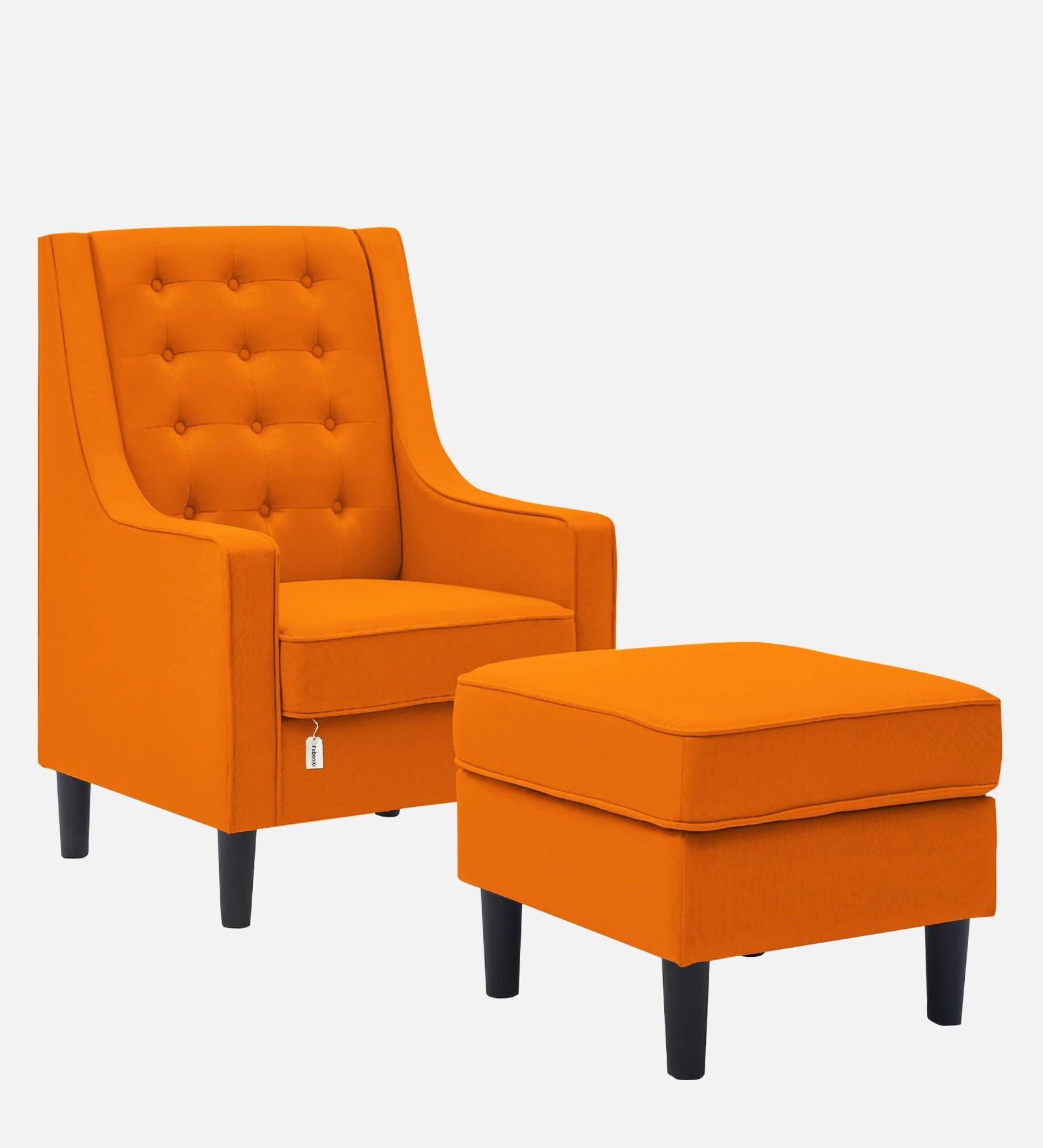 Sona Fabric Barrel Chair With Ottoman In Vivid Orange Colour - Febonic Living