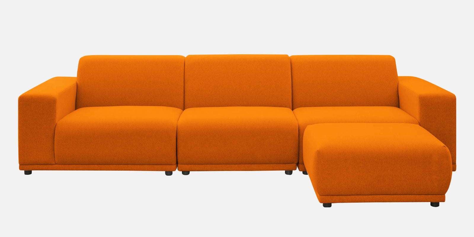 Adam Fabric RHS Sectional Sofa (3+Ottoman Lounger) In Vivid Orange Colour - Febonic Living