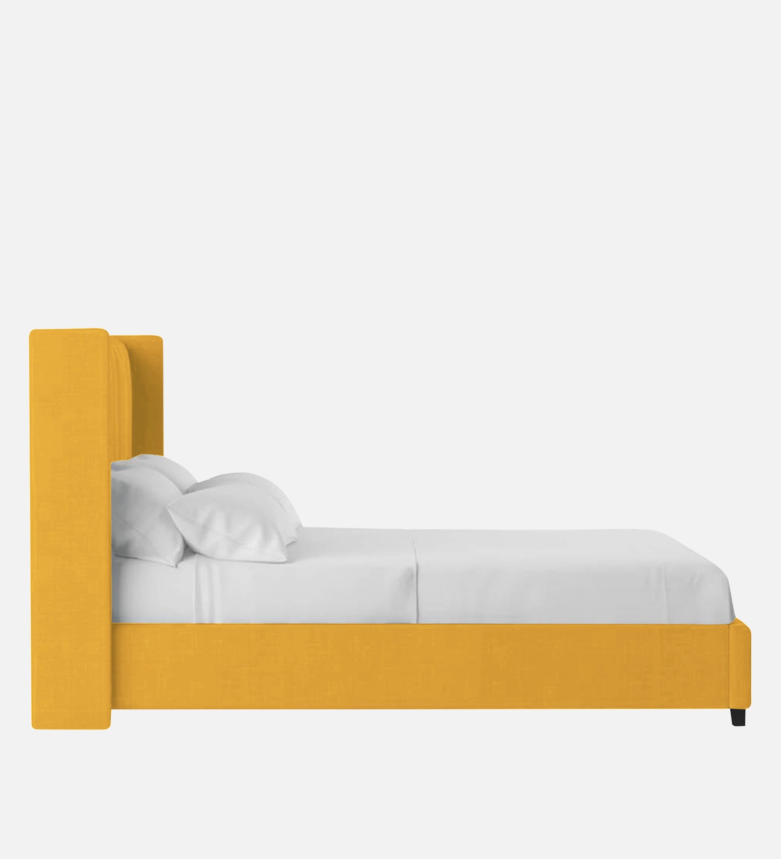 Colina Fabric Upholstered Queen Size Bed In Bold Yellow Colour With Box Storage - Febonic Living