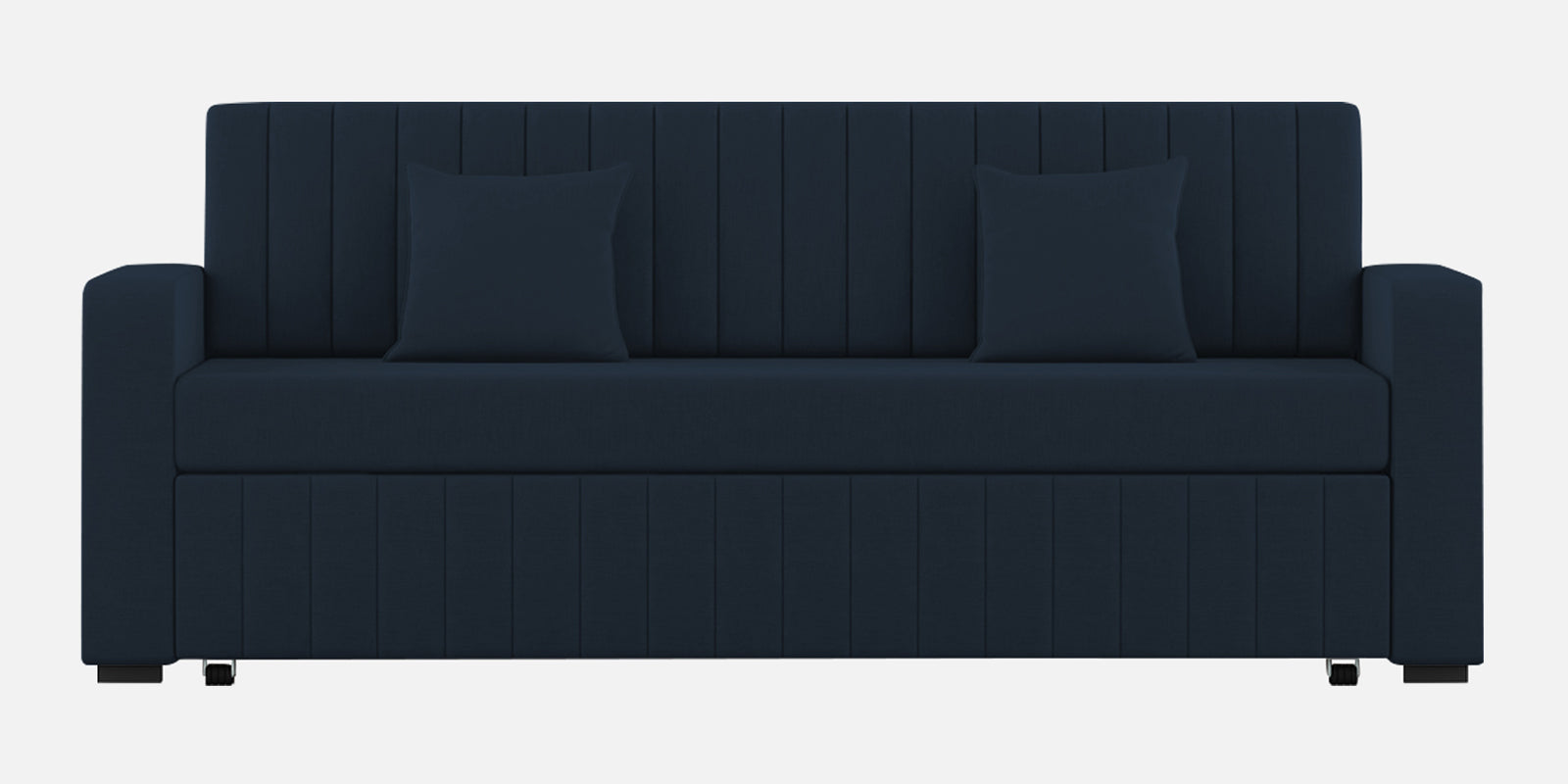 Calra Fabric 3 Seater Pull Out Sofa Cum Bed In Denim Blue Colour With Storage - Febonic Living