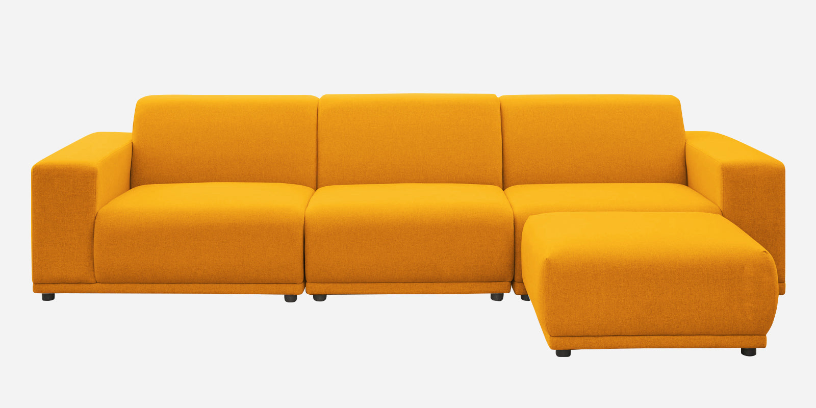 Adam Fabric RHS Sectional Sofa (3+Ottoman Lounger) In Bold Yellow Colour - Febonic Living