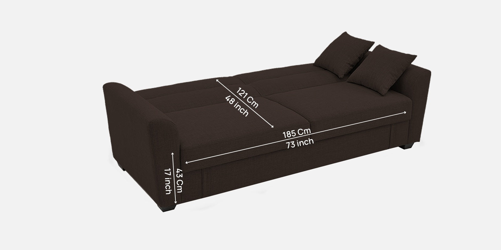 Bony Fabric 3 Seater Convertible Sofa Cum Bed In Coco Brown Colour - Febonic Living