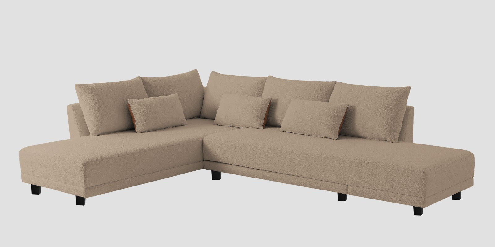 Ira Boucle Fabric RHS 6 Seater Convertible Sofa Cum Bed In Mushroom Beige Colour - Febonic Living