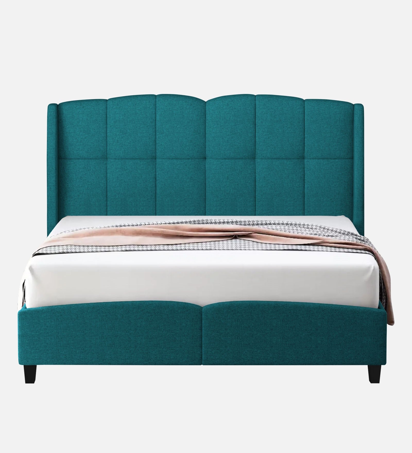 Jovi Velvet Upholstered Queen Size Bed In Pine Green Colour - Febonic Living