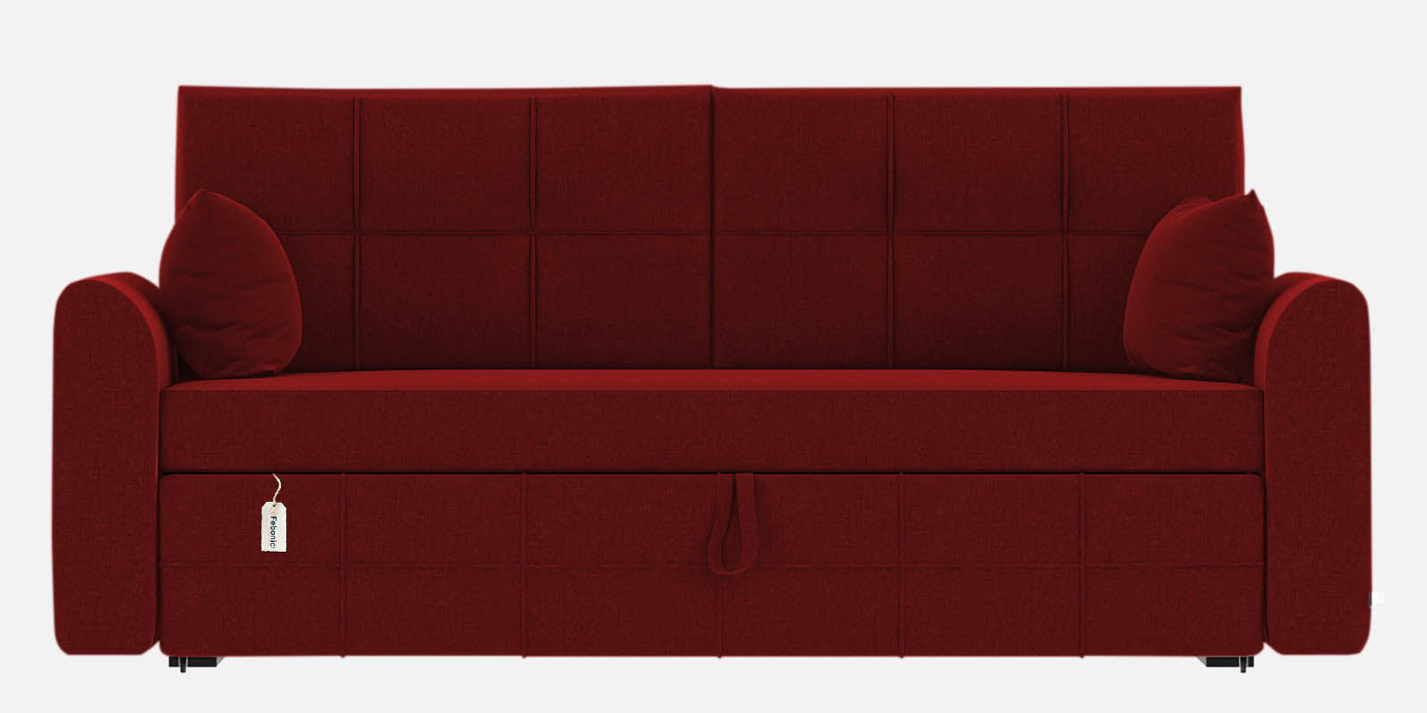 Ines Fabric 3 Seater Pull Out Sofa Cum Bed In Blood Maroon Colour With Storage - Febonic Living