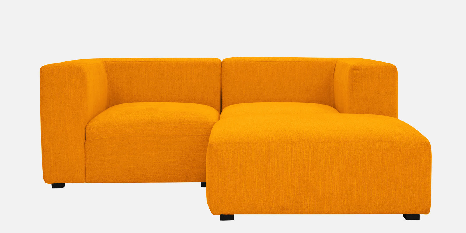 Dora Velvet LHS Sectional Sofa (2+Ottoman Lounger) In Saffron Yellow Colour - Febonic Living