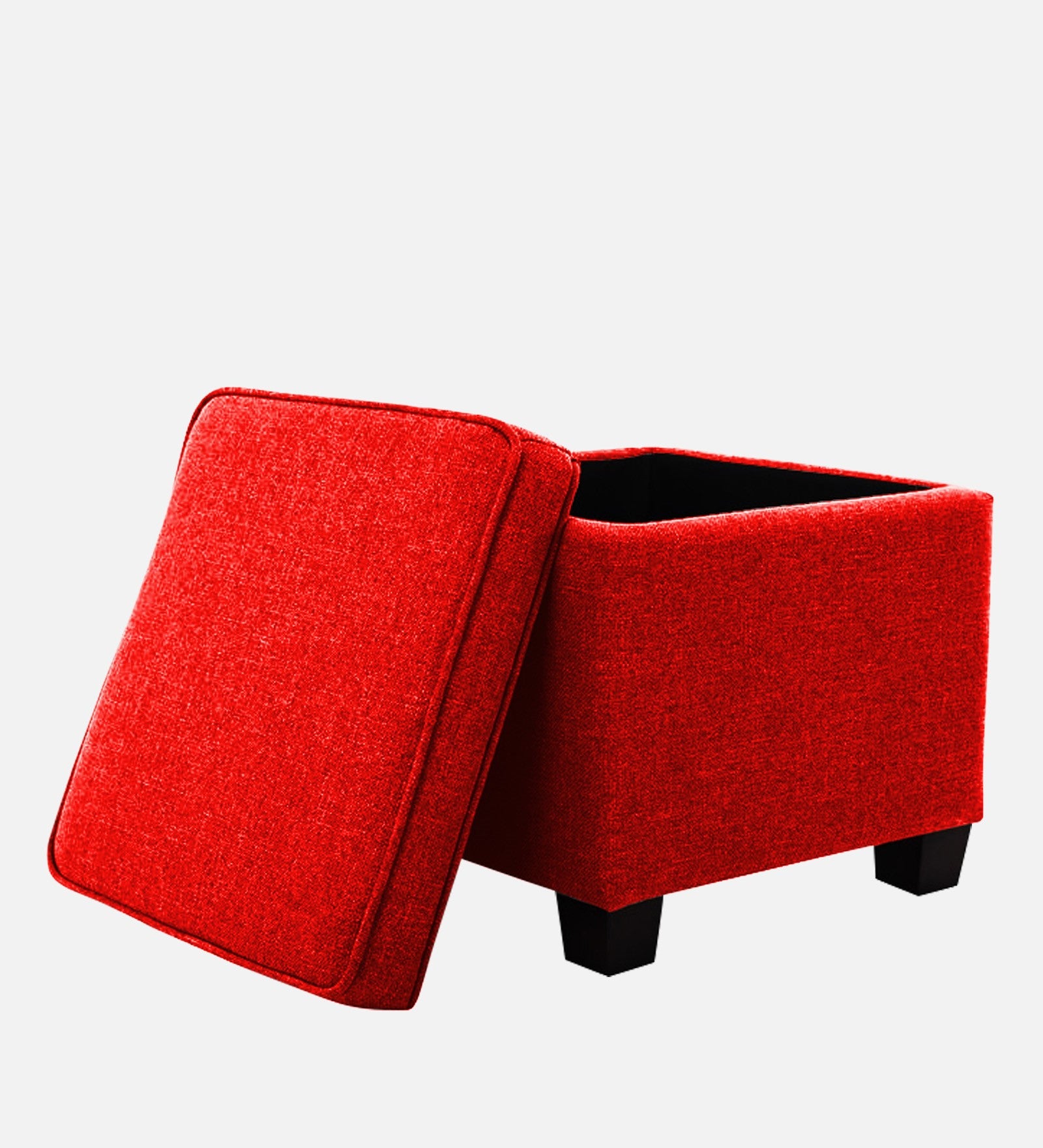 Sudan Fabric Ottoman In Ruby Red Colour With Storage - Febonic Living