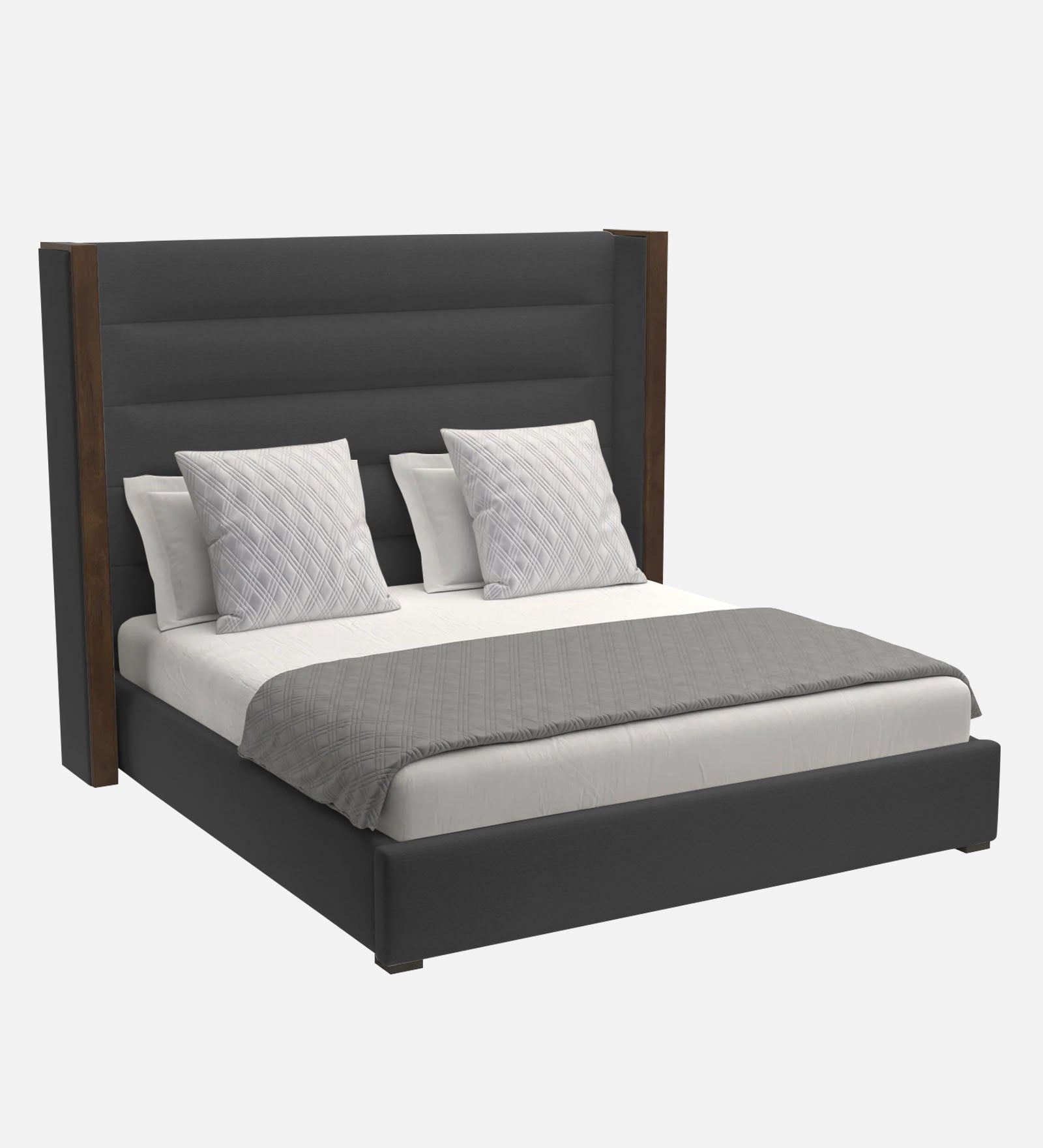 Sunny Fabric Queen Size Bed In Charcoal Grey Colour - Febonic Living