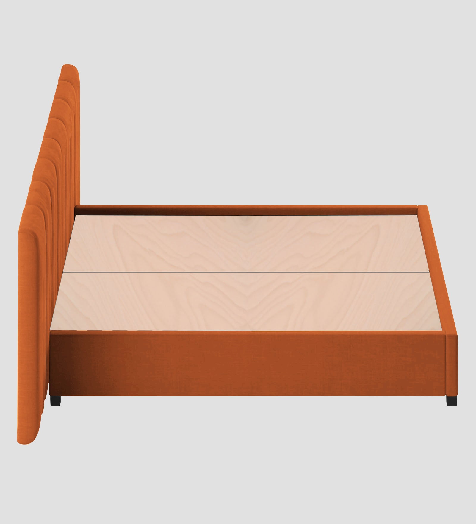 Nora Fabric Queen Size Bed In Vivid Orange Colour With Box Storage - Febonic Living