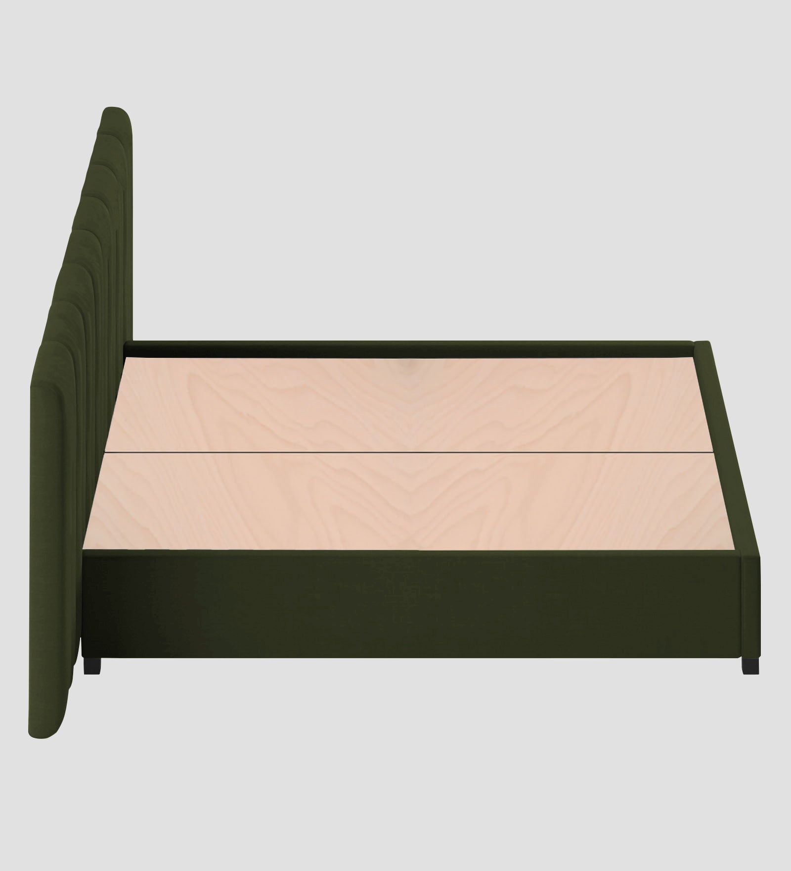 Nora Fabric Queen Size Bed In Olive Green Colour With Box Storage