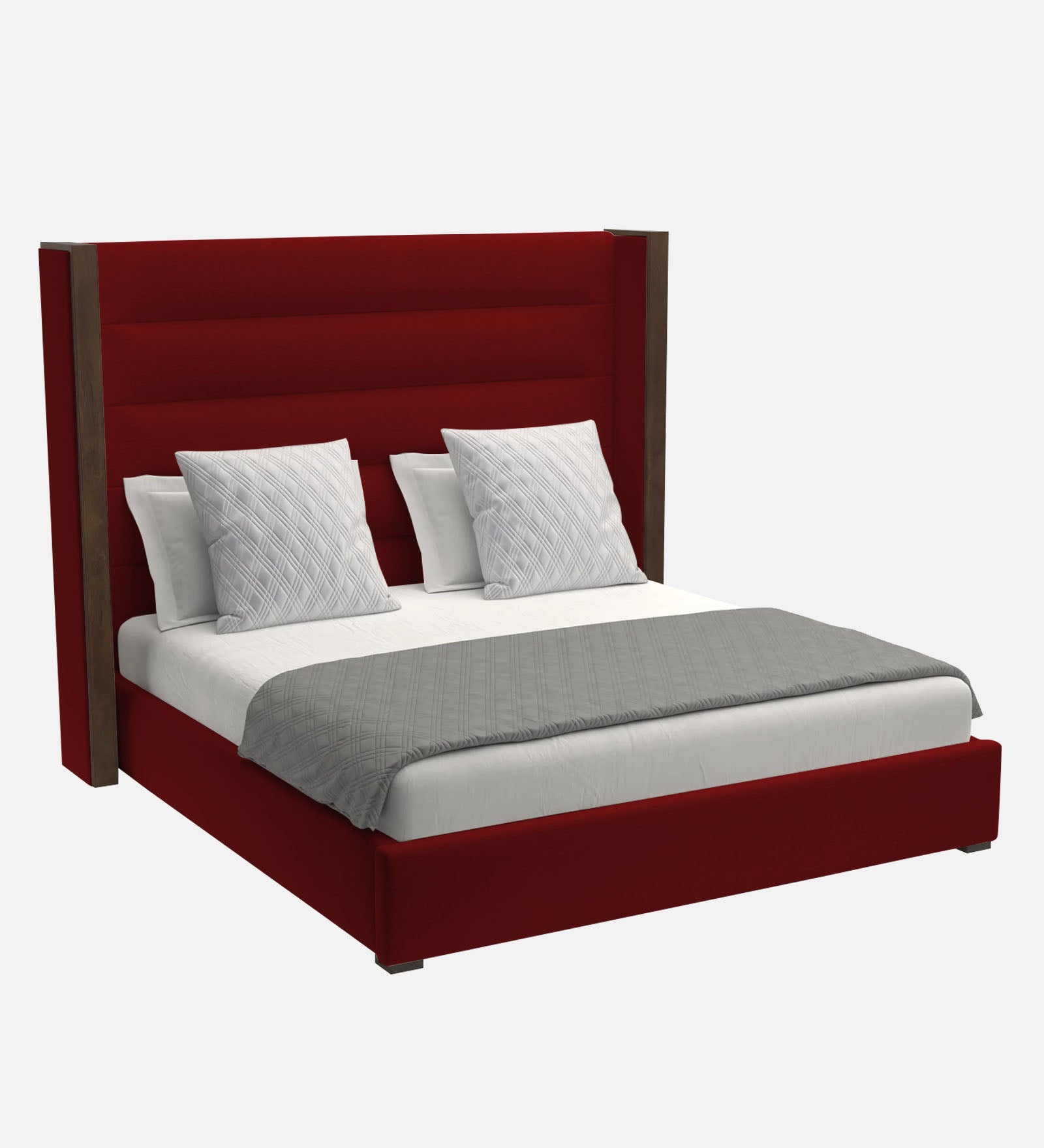 Sunny Fabric Queen Size Bed In Blood Maroon Colour - Febonic Living
